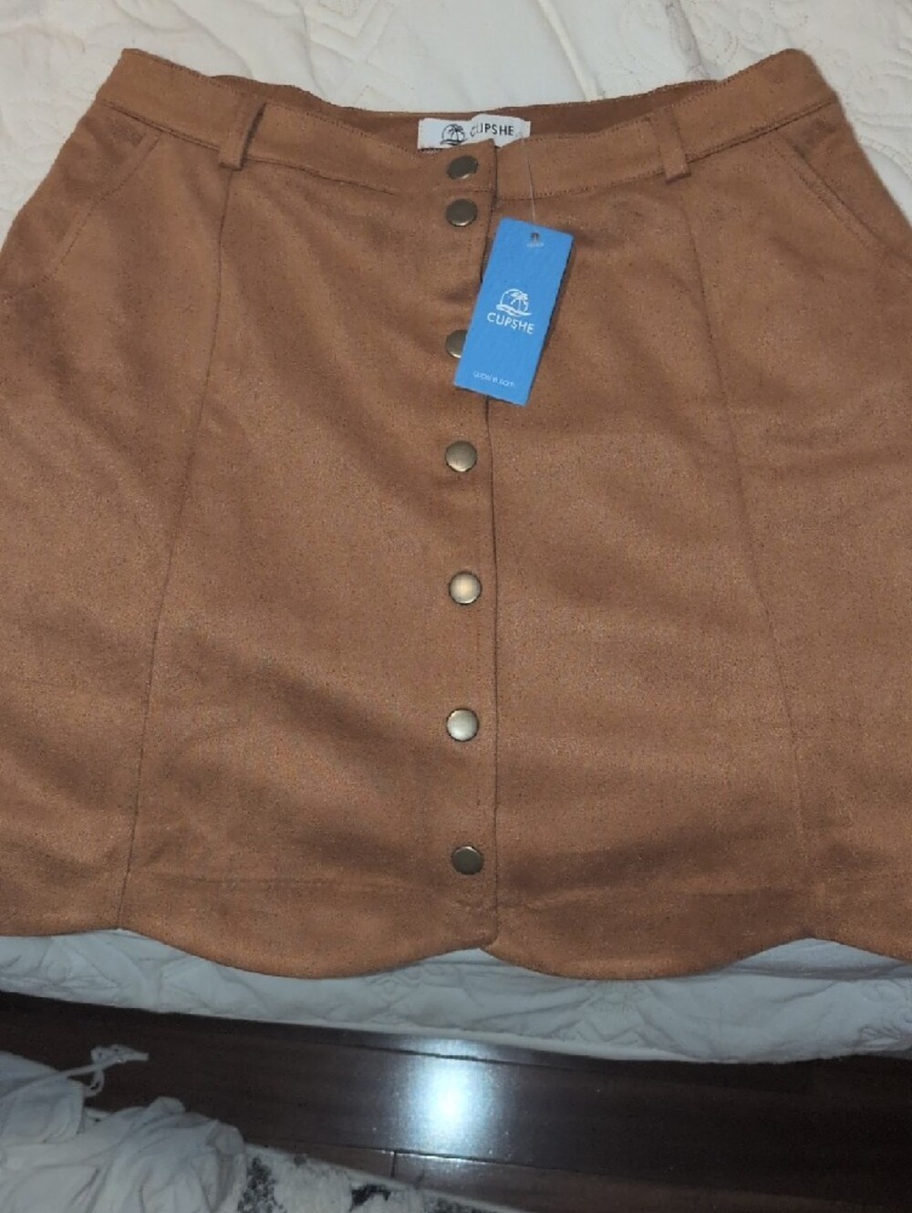 Cupshe Rust Button-Front A-Line Mini Skirt - Picture 2 of 4